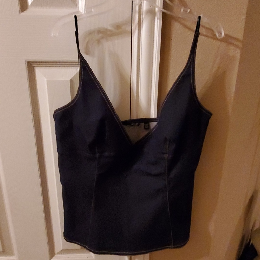 Denim deep plunge top